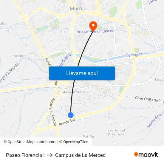 Paseo Florencia I to Campus de La Merced map