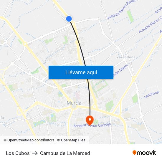 Los Cubos to Campus de La Merced map