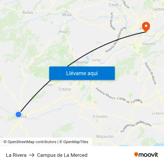 La Rivera to Campus de La Merced map
