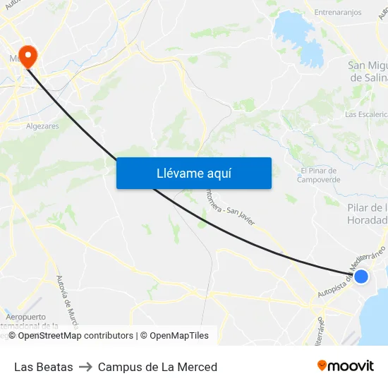 Las Beatas to Campus de La Merced map