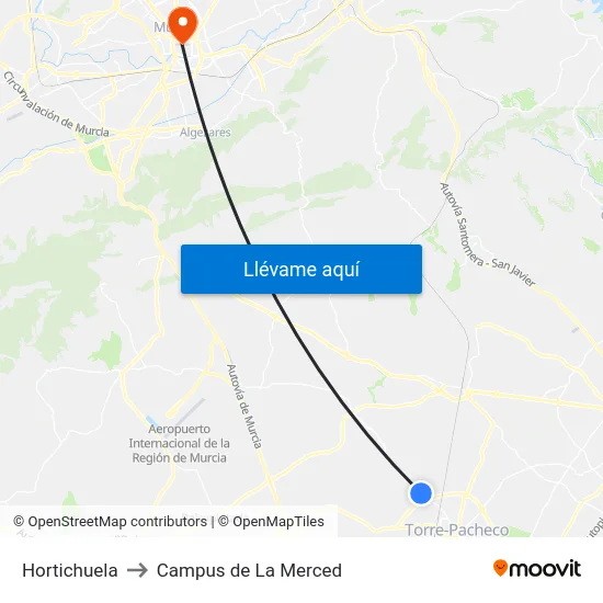 Hortichuela to Campus de La Merced map