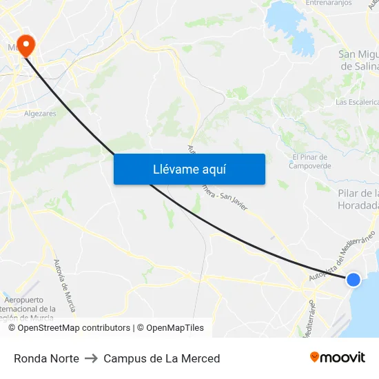 Ronda Norte to Campus de La Merced map
