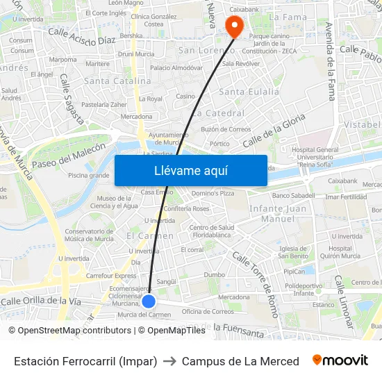 Estación Ferrocarril (Impar) to Campus de La Merced map