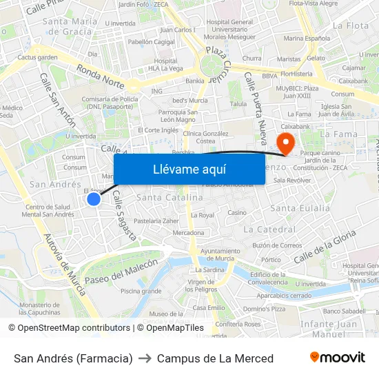 San Andrés (Farmacia) to Campus de La Merced map