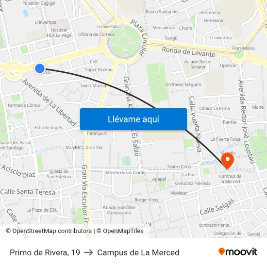 Primo de Rivera, 19 to Campus de La Merced map