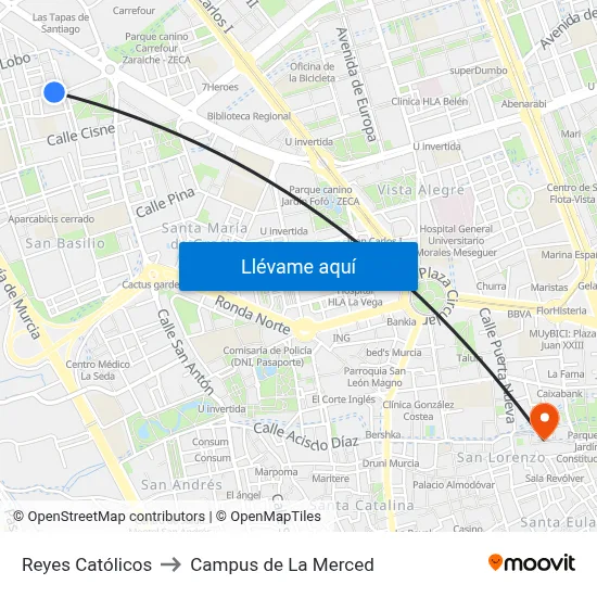 Reyes Católicos to Campus de La Merced map