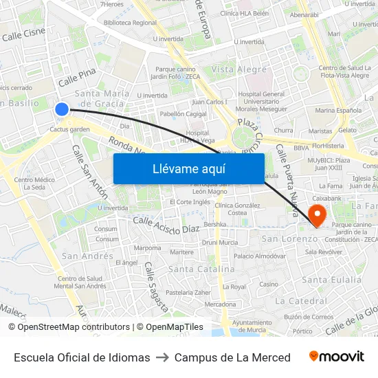 Escuela Oficial de Idiomas to Campus de La Merced map