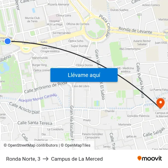 Ronda Norte, 3 to Campus de La Merced map