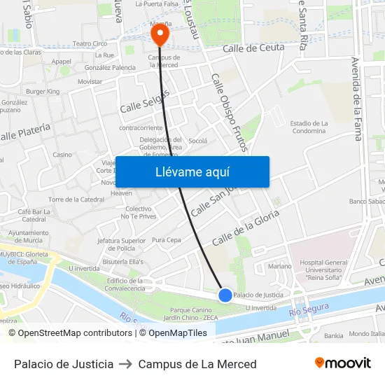 Palacio de Justicia to Campus de La Merced map