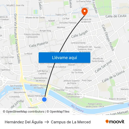 Hernández Del Águila to Campus de La Merced map