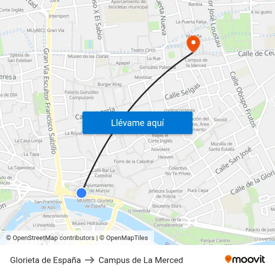 Glorieta de España to Campus de La Merced map
