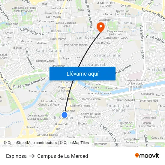 Espinosa to Campus de La Merced map