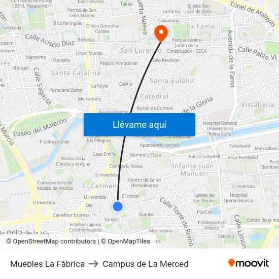 Muebles La Fábrica to Campus de La Merced map