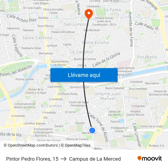 Pintor Pedro Flores, 15 to Campus de La Merced map