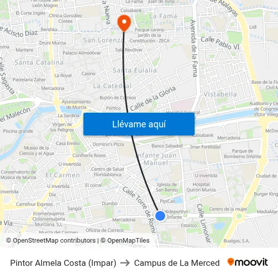 Pintor Almela Costa (Impar) to Campus de La Merced map