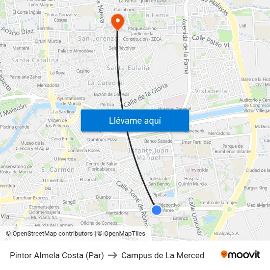 Pintor Almela Costa (Par) to Campus de La Merced map