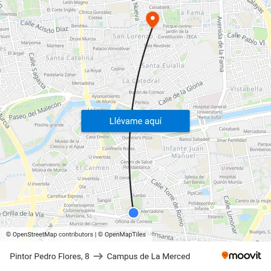 Pintor Pedro Flores, 8 to Campus de La Merced map