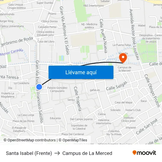 Santa Isabel (Frente) to Campus de La Merced map
