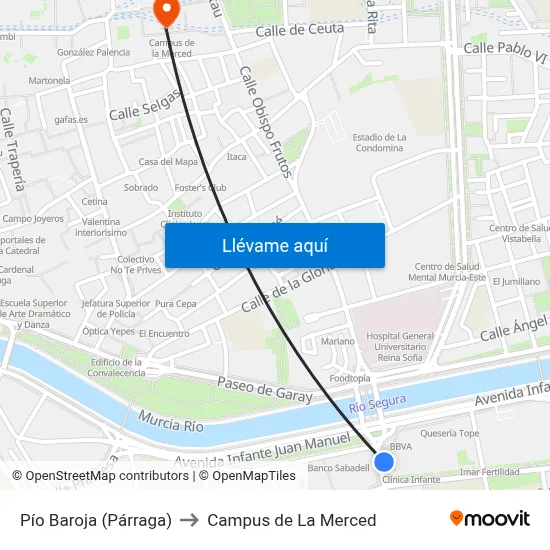 Pío Baroja (Párraga) to Campus de La Merced map