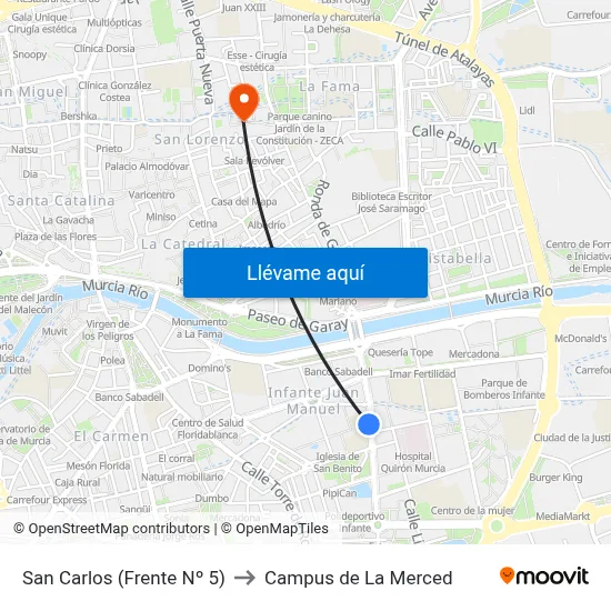 San Carlos (Frente Nº 5) to Campus de La Merced map