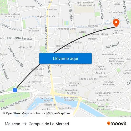 Malecón to Campus de La Merced map