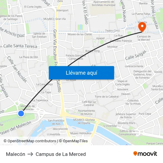 Malecón to Campus de La Merced map