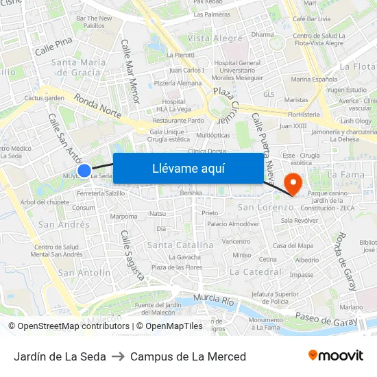 Jardín de La Seda to Campus de La Merced map
