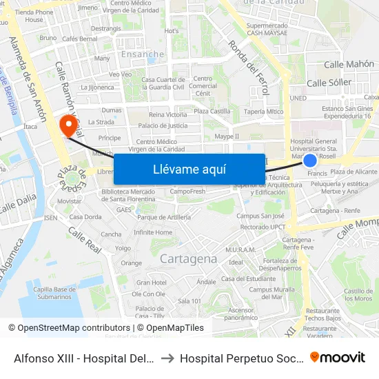 Alfonso XIII - Hospital Del Rosell to Hospital Perpetuo Socorro 2 map