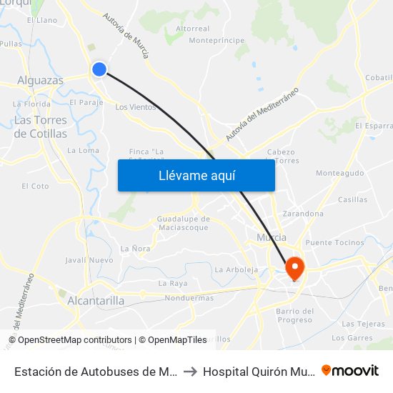 Estación de Autobuses de Molina to Hospital Quirón Murcia map