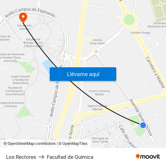 Los Rectores to Facultad de Química map