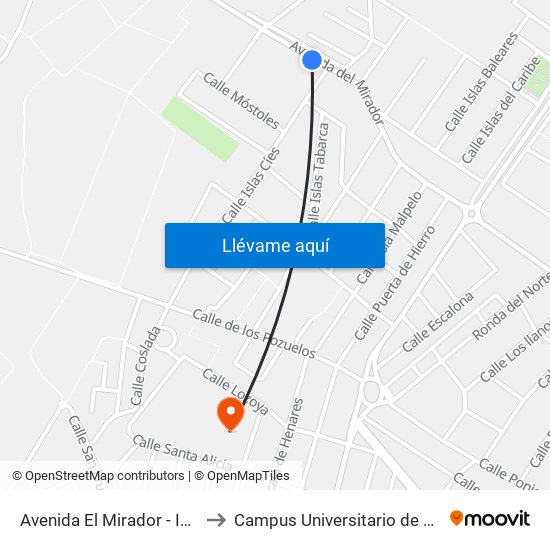 Avenida El Mirador - Islas Cíes to Campus Universitario de San Javier map