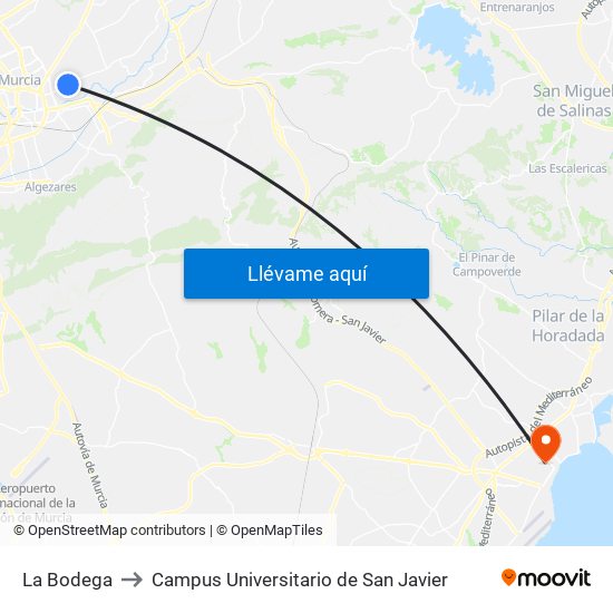 La Bodega to Campus Universitario de San Javier map