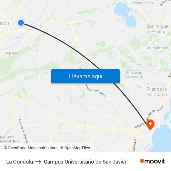 La Góndola to Campus Universitario de San Javier map