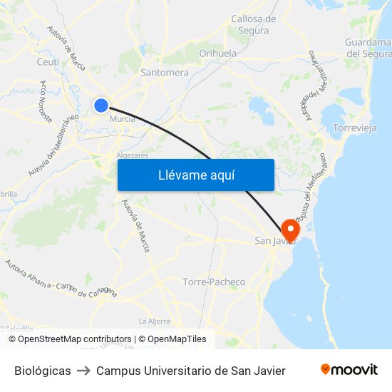 Biológicas to Campus Universitario de San Javier map