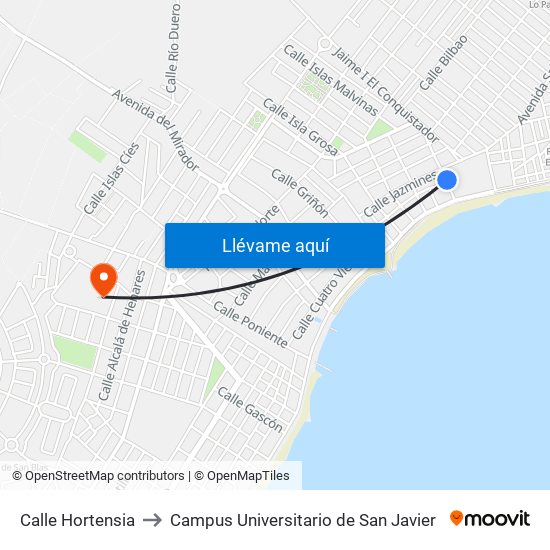 Calle Hortensia to Campus Universitario de San Javier map