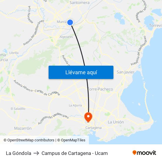 La Góndola to Campus de Cartagena - Ucam map