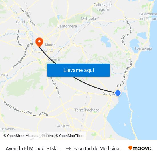 Avenida El Mirador - Islas Cíes to Facultad de Medicina Ucam map
