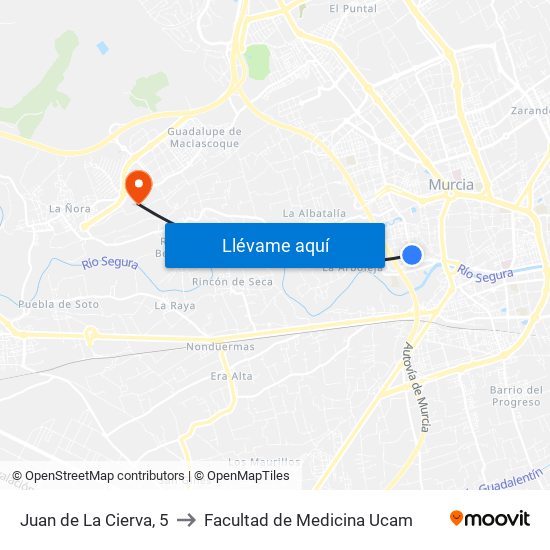 Juan de La Cierva, 5 to Facultad de Medicina Ucam map