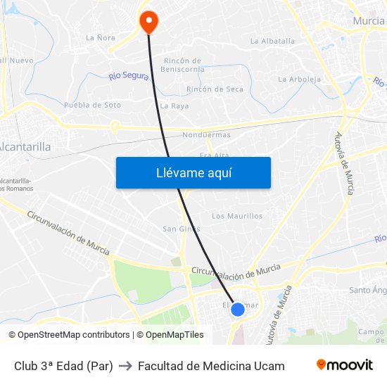 Club 3ª Edad (Par) to Facultad de Medicina Ucam map