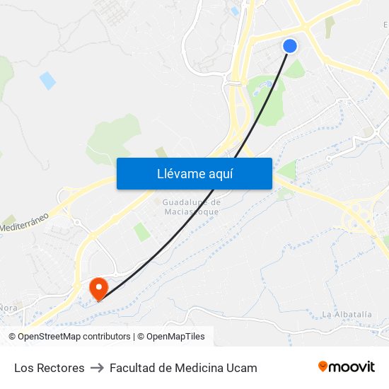 Los Rectores to Facultad de Medicina Ucam map