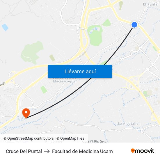 Cruce Del Puntal to Facultad de Medicina Ucam map