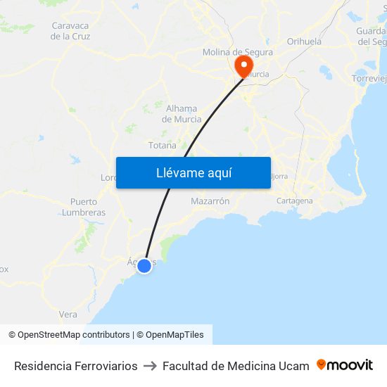 Residencia Ferroviarios to Facultad de Medicina Ucam map