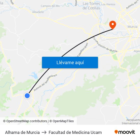 Alhama de Murcia to Facultad de Medicina Ucam map