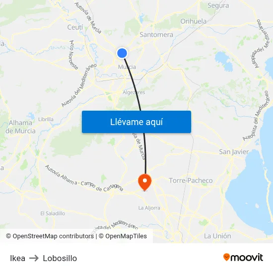 Ikea to Lobosillo map