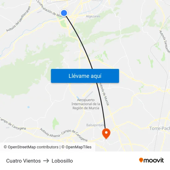 Cuatro Vientos to Lobosillo map