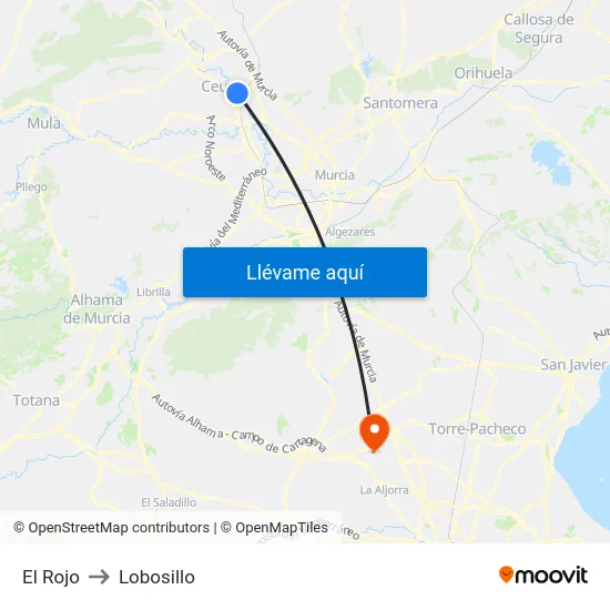 El Rojo to Lobosillo map