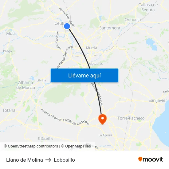 Llano de Molina to Lobosillo map