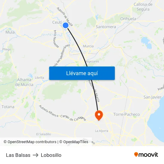 Las Balsas to Lobosillo map