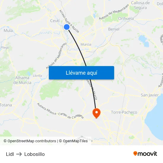 Lidl to Lobosillo map