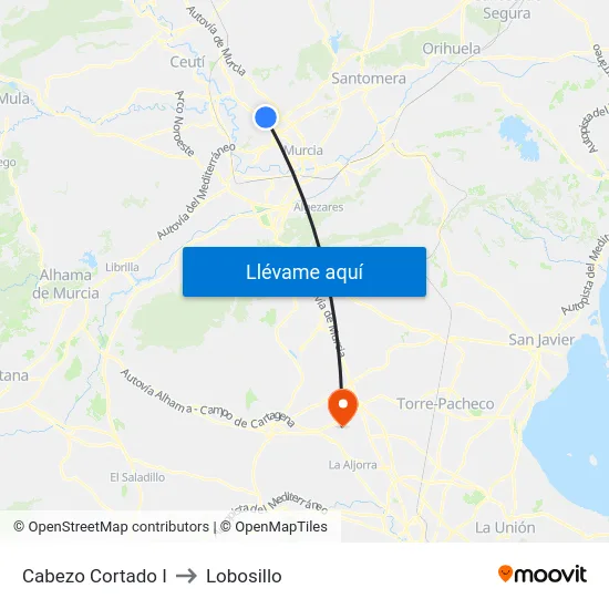 Cabezo Cortado I to Lobosillo map